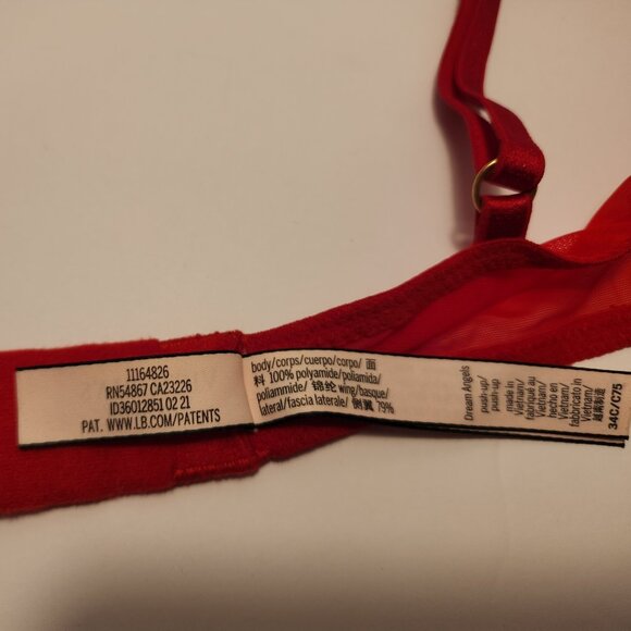 Victoria's Secret Dream Angels Red Lace Underwire Push Up Bra Women Size 34C - Picture 5 of 12